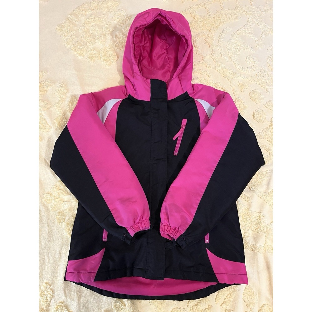 Est. 1989 Place Lg 10/12‎ Girl's Winter Coat Shell Pink & Black Zip Up w/ Hood